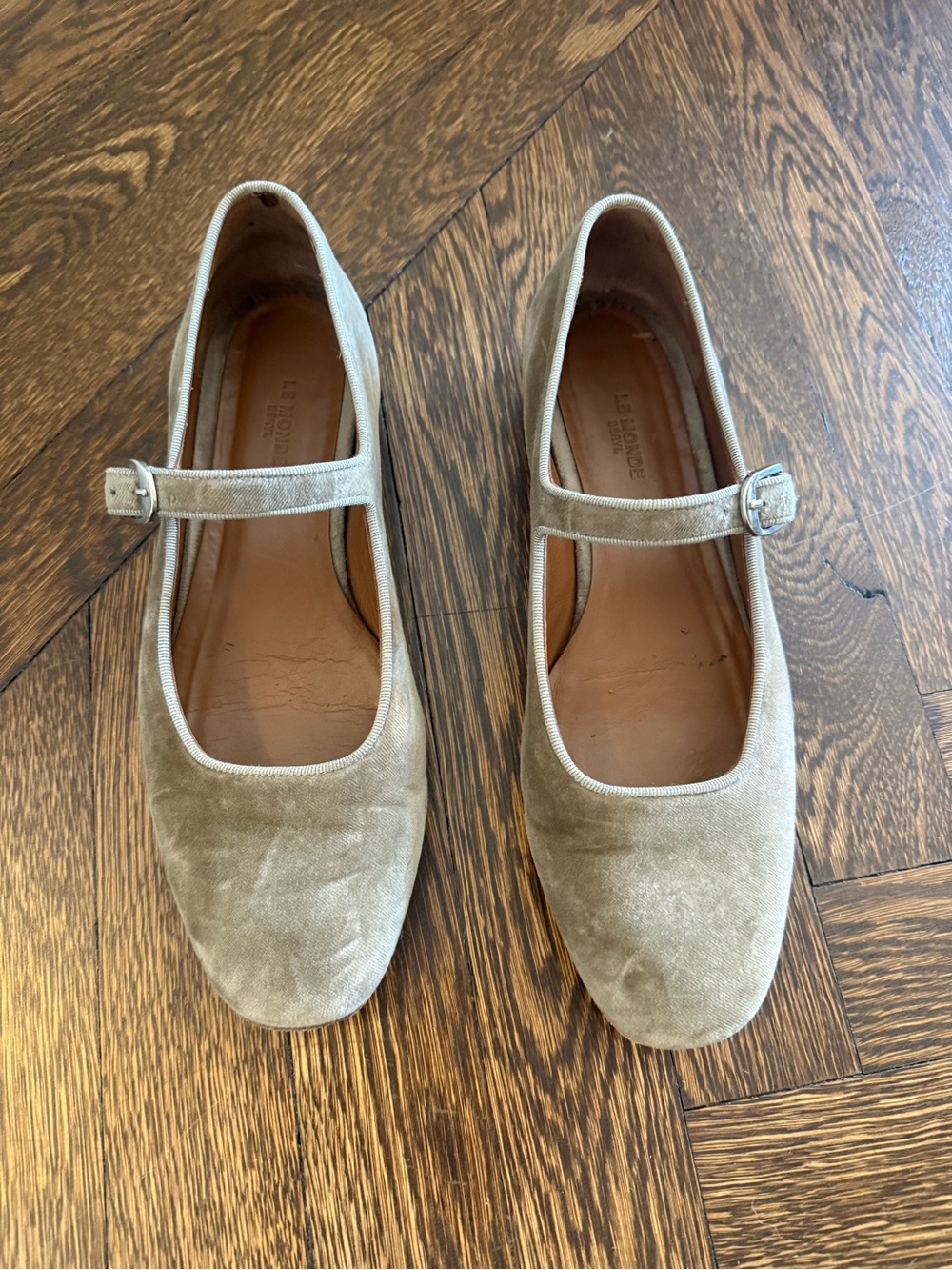 Le Monde Beryl Mary Jane Flats in Light Taupe Suede